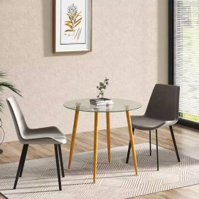 Modern 35.5-inch Round Glass Top Dining Table with Wood-Look Metal Legs Modern 35.5-inch Round Glass Top Dining Table with Wood-Look Metal Legs